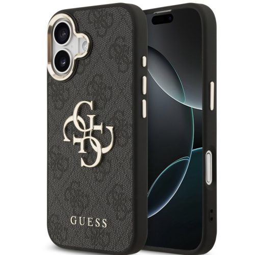 Guess PU Leather 4G Metal Logo Gold Frame Apple iPhone 17 MagSafe hátlap tok, fekete