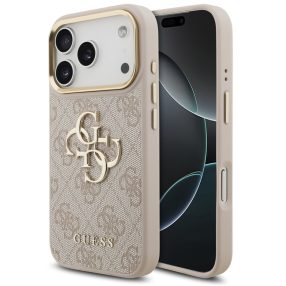   Guess PU Leather 4G Metal Logo Gold Frame Apple iPhone 17 Pro Max MagSafe hátlap tok, rózsaszín