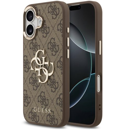 Guess PU Leather 4G Metal Logo Gold Frame Apple iPhone 17 hátlap tok, barna