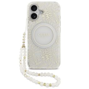   Guess IML Flowers Allover Strap Apple iPhone 17 MagSafe hátlap tok, fehér