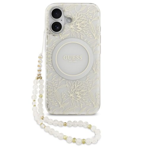 Guess IML Flowers Allover Strap Apple iPhone 17 MagSafe hátlap tok, fehér
