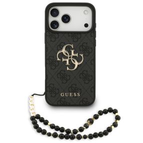   Guess PU 4G Metal Logo Strap Apple iPhone 17 Pro hátlap tok karpánttal, fekete