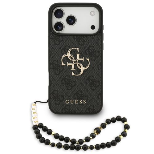 Guess PU 4G Metal Logo Strap Apple iPhone 17 Pro hátlap tok karpánttal, fekete