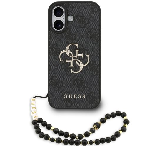 Guess PU 4G Metal Logo Strap Apple iPhone 17 hátlap tok karpánttal, fekete