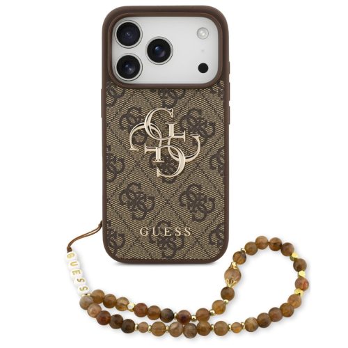 Guess PU 4G Metal Logo Strap Apple iPhone 17 Pro hátlap tok karpánttal, barna
