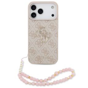   Guess PU 4G Metal Logo Strap Apple iPhone 17 Pro Max hátlap tok karpánttal, rózsaszín