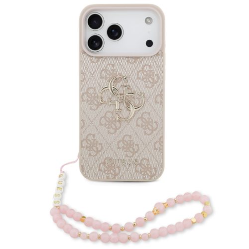 Guess PU 4G Metal Logo Strap Apple iPhone 17 Pro hátlap tok karpánttal, rózsaszín