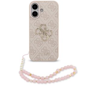   Guess PU 4G Metal Logo Strap Apple iPhone 17 hátlap tok karpánttal, rózsaszín