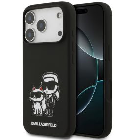   Karl Lagerfeld Liquid Silicone K&CH Sketch Apple iPhone 17 Pro Max MagSafe kompatibilis hátlap tok, fekete