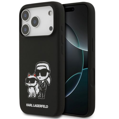 Karl Lagerfeld Liquid Silicone K&CH Sketch Apple iPhone 17 Pro Max MagSafe kompatibilis hátlap tok, fekete