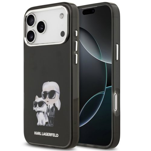 Karl Lagerfeld IML Aquarelle Karl and Choupette Apple iPhone 17 Pro Max hátlap tok, fekete