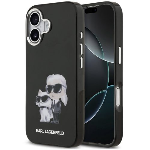 Karl Lagerfeld IML Aquarelle Karl and Choupette Apple iPhone 17 hátlap tok, fekete