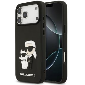   Karl Lagerfeld 3D Rubber Karl and Choupette Apple iPhone 17 Pro Max hátlap tok, fekete