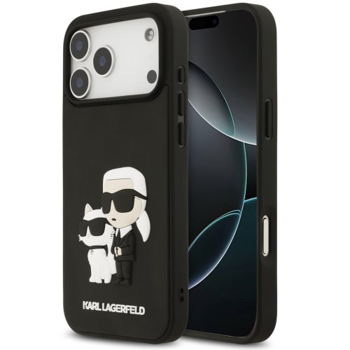 Karl Lagerfeld 3D Rubber Karl and Choupette Apple iPhone 17 Pro Max hátlap tok, fekete
