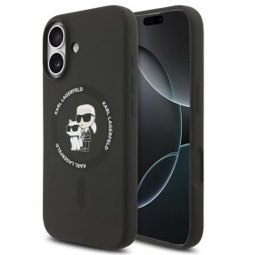  Karl Lagerfeld Liquid Silicone Karl and Choupette MagSafe iPhone 17 hátlap tok, fekete