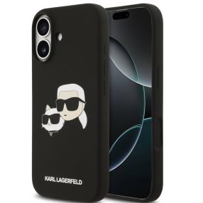   Karl Lagerfeld Silicone Double Heads Print Apple iPhone 17 MagSafe kompatibilis hátlap tok, fekete