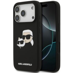   Karl Lagerfeld Silicone Double Heads Print Apple iPhone 17 Pro MagSafe kompatibilis hátlap tok, fekete