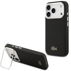   Lacoste Iconic Petit Pique Camera Stand Apple iPhone 17 Pro MagSafe tok kitámasztóval, fekete
