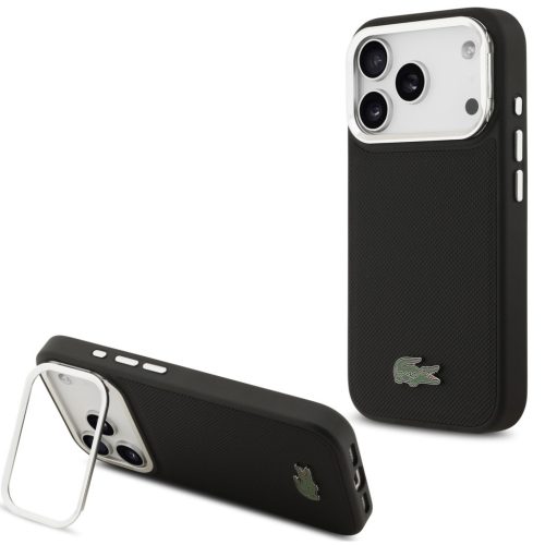 Lacoste Iconic Petit Pique Camera Stand Apple iPhone 17 Pro Max MagSafe tok kitámasztóval, fekete