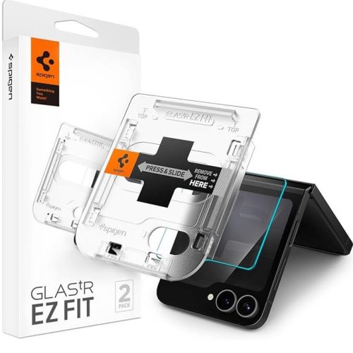 Spigen Glas.tR EZ Fit Samsung Galaxy Z Flip 6 / Flip 7 FE tempered kijelzővédő fólia felhelyező kerettel (2db)