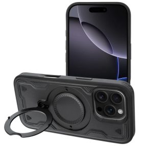   Frost Armor Apple iPhone 17 starabíró tok kitámasztóható gyűrűvel, fekete