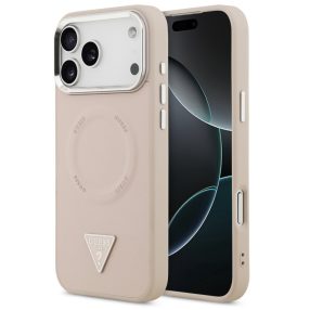   Guess PU Leather Triangle Logo Apple iPhone 17 Pro Max MagSafe hátlap tok, rózsaszín