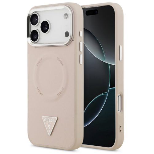 Guess PU Leather Triangle Logo Apple iPhone 17 Pro Max MagSafe hátlap tok, rózsaszín