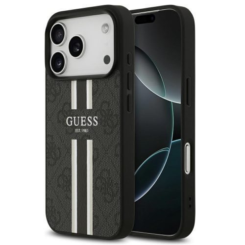 Guess 4G Printed Stripes Apple iPhone 17 Pro MagSafe hátlap tok, fekete