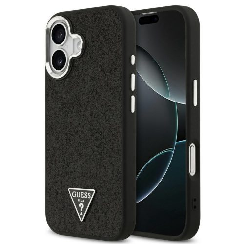 Guess Glitter Triangle Logo Apple iPhone 17 MagSafe hátlap tok, fekete-ezüst
