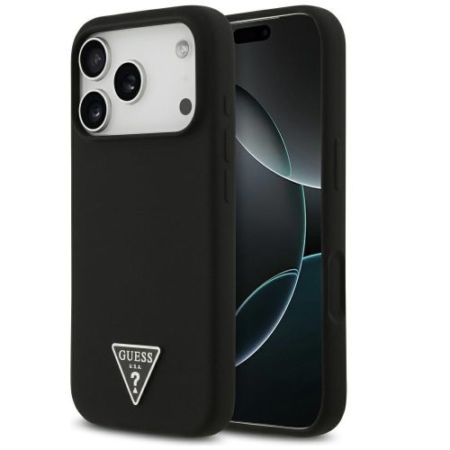 Guess Silicone Triangle Logo Apple iPhone 17 Pro MagSafe hátlap tok, fekete
