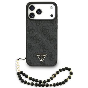   Guess 4G Strap Triangle Logo Apple iPhone 17 Pro MagSafe hátlap tok karpánttal, fekete-arany