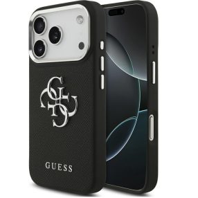   Guess Grained Big 4G Classic Logo Apple iPhone 17 Pro hátlap tok, fekete-ezüst