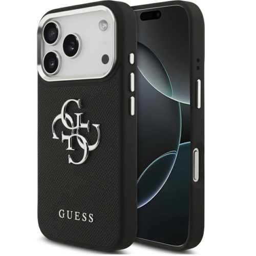 Guess Grained Big 4G Classic Logo Apple iPhone 17 Pro hátlap tok, fekete-ezüst