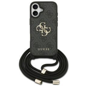   Guess 4G Big Logo Cord Stap Apple iPhone 17 hátlap tok vállpánttal, fekete
