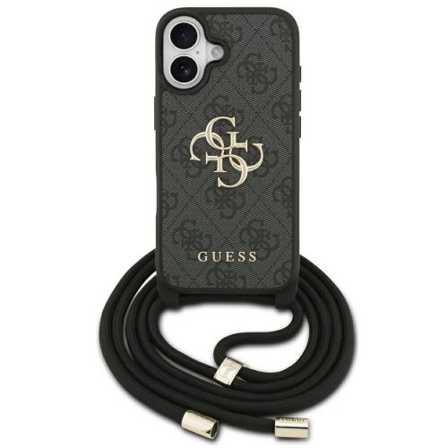 Guess 4G Big Logo Cord Stap Apple iPhone 17 hátlap tok vállpánttal, fekete