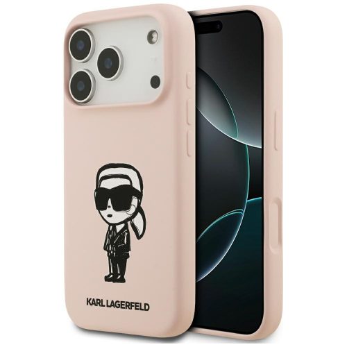 Karl Lagerfeld Silicone Karl Sketch & Logo iPhone 17 Pro Max MagSafe kompatibilis hátlap tok, rózsaszín