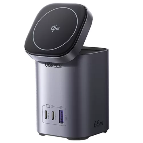 Ugreen Nexode X555 2xUSB-C-USB-A wirelesstöltő, 65W, GaN, szürke