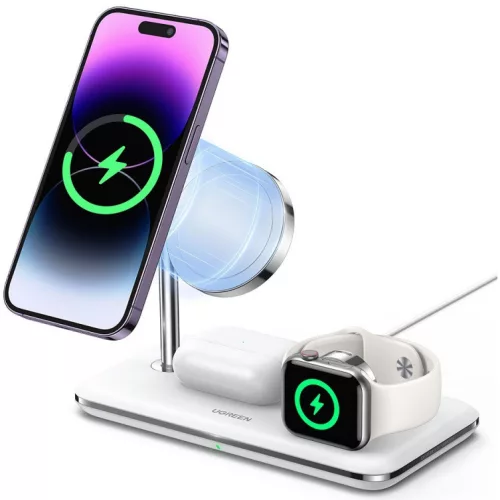Ugreen CD278 3in1 vezeték nélküli wireless töltő intelligens kijelzővel, 25W, 1.67A, fehér