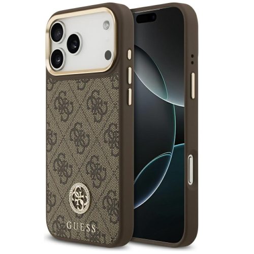 Guess 4G Strass Logo Apple iPhone 17 Pro Max MagSafe tok kameravédő peremmel, barna-arany