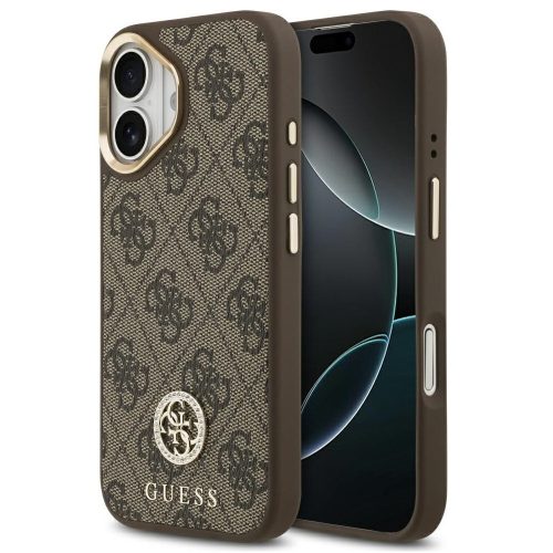 Guess 4G Strass Logo Apple iPhone 17 MagSafe tok kameravédő peremmel, barna-arany