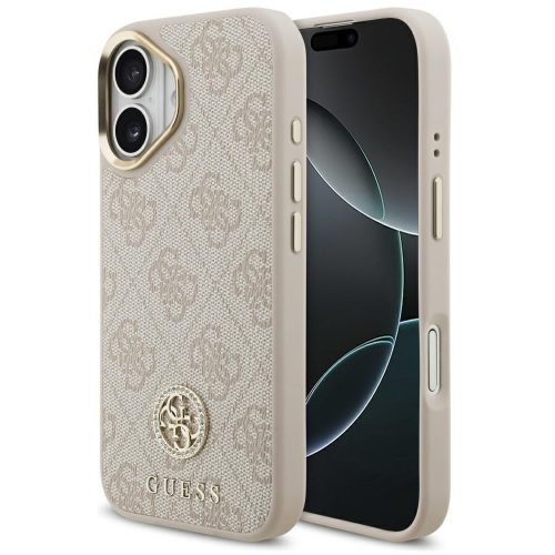 Guess 4G Strass Logo Apple iPhone 17 MagSafe tok kameravédő peremmel, rózsaszín-arany