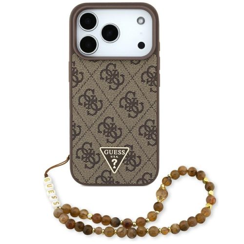 Guess 4G Strap Triangle Logo Apple iPhone 17 Pro Max MagSafe hátlap tok karpánttal, barna-arany