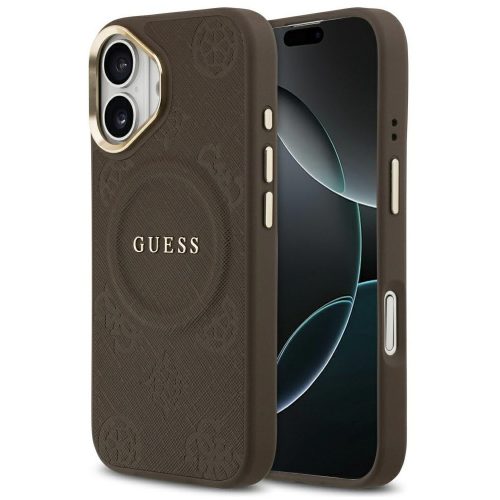Guess Peony Hot Stamp Apple iPhone 17 MagSafe tok kameravédő peremmel, barna-arany