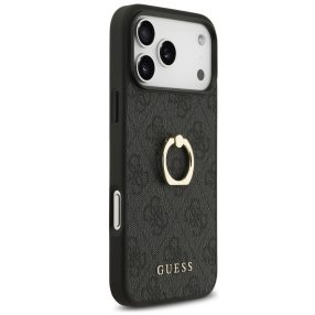   Guess 4G Ring Stand Apple iPhone 17 Pro Max tok, gyűrű alakú tartóval, fekete