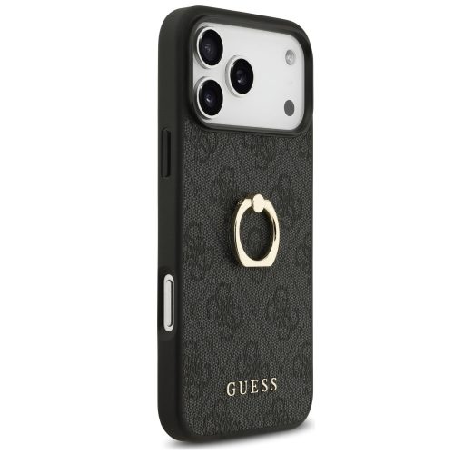 Guess 4G Ring Stand Apple iPhone 17 Pro Max tok, gyűrű alakú tartóval, fekete