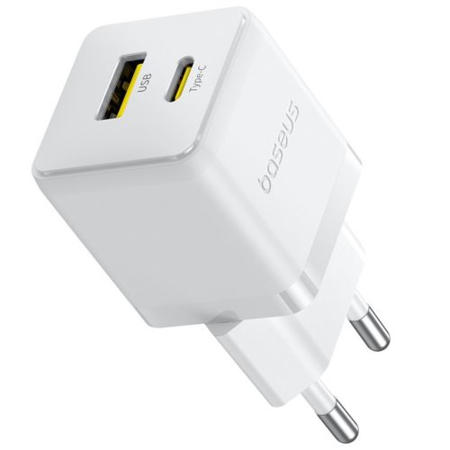 Baseus Palm 2in1 USB-C-USB-A hálózati gyorstöltő adapter, 30W, fehér