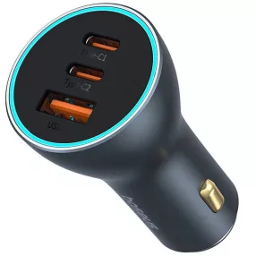   Baseus Golden Contactor Pro GaN 2xUSB-C-USB-A autós töltő, 65W, szürke