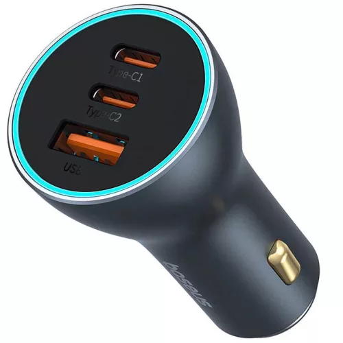 Baseus Golden Contactor Pro GaN 2xUSB-C-USB-A autós töltő, 65W, szürke