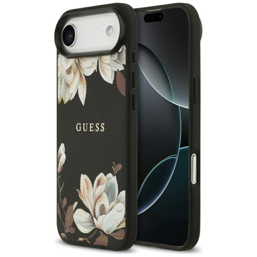 Guess Grained Flowers Classic Logo Apple iPhone Air (2025) MagSafe tok, virág minta, fekete