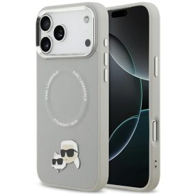   Karl Lagerfeld Karl & Choupette Pins Apple iPhone 17 Pro MagSafe kompatibilis hátlap tok, szürke